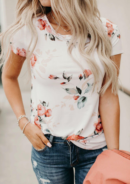 Floral O Neck T Shirt Tee